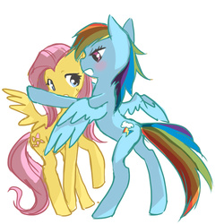 Size: 800x800 | Tagged: safe, artist:yurinokesin, fluttershy, rainbow dash, g4, female, kabedon, lesbian, ship:flutterdash, shipping