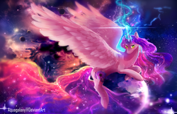 Size: 3500x2264 | Tagged: safe, artist:aquagalaxy, oc, oc only, oc:gloomy, alicorn, pony, alicorn oc, color porn, ethereal mane, high res, macro, magic, majestic, pony bigger than a planet, race swap, solo, space, stars, tangible heavenly object