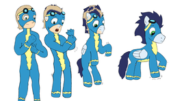 Size: 2592x1534 | Tagged: safe, artist:mutrio, soarin', human, pegasus, pony, g4, goggles, human male, human to pony, male, open mouth, simple background, solo, stallion, transformation, transformation sequence, transparent background, wonderbolts uniform