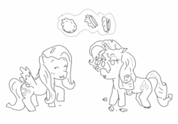 Size: 697x488 | Tagged: safe, artist:php162, fluttershy, rarity, g4, monochrome, pie