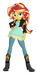 Size: 1000x2000 | Tagged: safe, artist:bootsyslickmane, sunset shimmer, equestria girls, g4, bedroom eyes, boots, clothes, female, gimp, hand on hip, leather jacket, looking at you, simple background, solo, transparent background