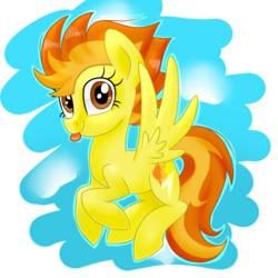 Size: 2048x2048 | Tagged: safe, artist:partypievt, spitfire, pegasus, pony, g4, :p, cloud, cute, cutefire, female, flying, high res, looking at you, simple background, smiling, solo, spread wings, tongue out, transparent background