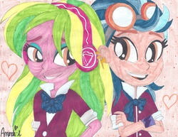 Size: 6528x5040 | Tagged: safe, artist:htfwhiskersthecat, indigo zap, lemon zest, equestria girls, g4, my little pony equestria girls: friendship games, absurd resolution, drawing, traditional art