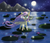 Size: 2300x2000 | Tagged: safe, artist:silbersternenlicht, fluttershy, firefly (insect), g4, female, full moon, high res, lake, moon, mountain, night sky, reflection, shooting star, signature, solo, spread wings, stars