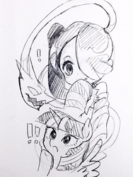 Size: 768x1024 | Tagged: safe, artist:weiliy, twilight sparkle, alicorn, pony, g4, japanese, miyuki sawashiro, monochrome, skullgirls, squigly, twilight sparkle (alicorn), voice actor joke