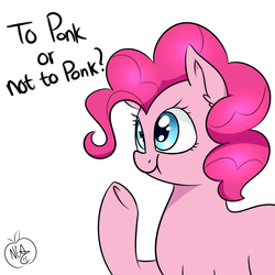 Size: 1100x1100 | Tagged: safe, artist:notenoughapples, pinkie pie, earth pony, pony, g4, :t, female, ponk, scrunchy face, simple background, solo, thinking, to be or not to be, underhoof, white background, william shakespeare