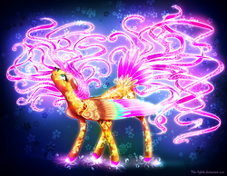 Size: 2000x1552 | Tagged: safe, artist:9de-light6, fluttershy, g4, female, glowing mane, rainbow power, solo, surreal, tail feathers