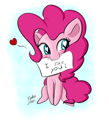 Size: 1210x1355 | Tagged: safe, artist:pinkiesheen, pinkie pie, earth pony, pony, g4, cute, diapinkes, female, fluffy, heart, heart eyes, mouth hold, solo, valentine, valentine's day, wingding eyes