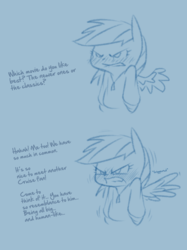 Size: 546x730 | Tagged: safe, artist:raridashdoodles, rainbow dash, comic:rarity sets up a date for rainbow dash, g4, comic, dialogue, implied anon, implied fluttershy, jealous, offscreen character, sketch, triggered, tsunderainbow, tsundere