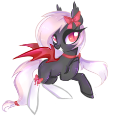 Size: 984x1032 | Tagged: safe, artist:misspinka, oc, oc only, oc:giselle, bat pony, pony, bow, choker, clothes, commission, hair bow, socks, solo, stockings