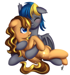 Size: 976x1044 | Tagged: safe, artist:divlight, oc, oc only, bat pony, pony, blushing, cuddling, cute, eyes closed, female, hug, male, oc x oc, shipping, snuggling, straight