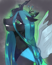 Size: 1000x1248 | Tagged: safe, artist:fyukue, queen chrysalis, changeling, changeling queen, g4, crown, female, jewelry, regalia, solo