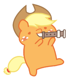 Size: 397x434 | Tagged: safe, artist:omegaozone, applejack, g4, animated, chibi, chubbie, cute, female, flute, gif, mitchirineko march, musical instrument, pony parade, simple background, solo, song of my people, transparent background