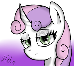 Size: 1200x1080 | Tagged: safe, artist:hanzel2, sweetie belle, g4, female, looking at you, portrait, solo, sweetie belle is not amused, unamused