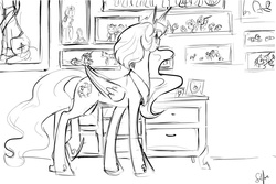 Size: 1280x853 | Tagged: safe, artist:silfoe, princess celestia, royal sketchbook, g4, female, grayscale, immortality blues, monochrome, solo