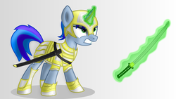 Size: 5333x3000 | Tagged: safe, artist:blue-strokes, oc, oc only, oc:blue, armor, katana, solo, sword, vector, weapon