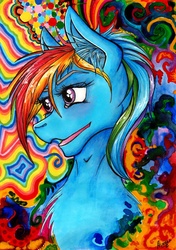 Size: 1445x2048 | Tagged: safe, artist:stirren, rainbow dash, pegasus, pony, g4, female, portrait, psychedelic, solo, traditional art