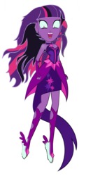 Size: 1952x3981 | Tagged: safe, artist:magister39, edit, sci-twi, twilight sparkle, equestria girls, g4, my little pony equestria girls: friendship games, alternate hairstyle, clothes, dress, female, fist, inkscape, midnight sparkle, necklace, open mouth, simple background, solo, transparent background, vector