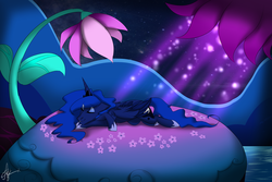 Size: 3000x2000 | Tagged: safe, artist:discosweetruletik, princess luna, do princesses dream of magic sheep, g4, eyes closed, female, high res, lying down, prone, scene interpretation, sleeping, solo, speedpaint