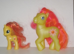 Size: 1203x887 | Tagged: safe, sunset shimmer, sunshimmer, earth pony, pony, unicorn, g3, g4, comparison, irl, photo, toy