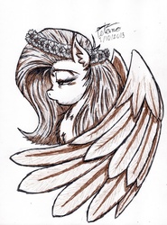Size: 2411x3258 | Tagged: safe, artist:petanoprime, fluttershy, pegasus, pony, g4, bust, female, floral head wreath, flower, high res, inktober, inktober 2015, mare, monochrome, solo, traditional art