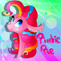Size: 2100x2100 | Tagged: safe, artist:umimizunone, pinkie pie, earth pony, pony, g4, bust, eyebrows, female, high res, looking at you, mare, portrait, rainbow power, signature, smiling, smiling at you, solo