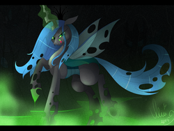 Size: 1600x1200 | Tagged: safe, artist:umimizunone, queen chrysalis, changeling, changeling queen, g4, female, licking, licking lips, solo, tongue out, transparent wings, wings