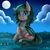 Size: 3112x3112 | Tagged: safe, artist:pridark, oc, oc only, oc:nightshine, bat pony, pony, cute, cute little fangs, high res, moon, solo