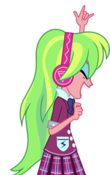 Size: 4000x6348 | Tagged: safe, artist:luckreza8, lemon zest, equestria girls, g4, my little pony equestria girls: friendship games, .svg available, absurd resolution, bowtie, clothes, crystal prep academy, crystal prep academy uniform, crystal prep shadowbolts, devil horn (gesture), eyes closed, female, headphones, inkscape, open mouth, school uniform, side view, simple background, solo, transparent background, vector