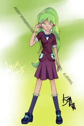 Size: 1422x2112 | Tagged: safe, artist:arteaaron-oficial, lemon zest, equestria girls, g4, my little pony equestria girls: friendship games, clothes, female, looking at you, school uniform, solo, watermark