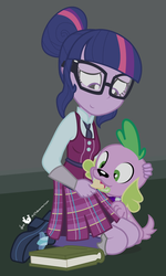 Size: 540x900 | Tagged: safe, artist:dm29, sci-twi, spike, spike the regular dog, twilight sparkle, dog, equestria girls, g4, my little pony equestria girls: friendship games, adorkable, clothes, crystal prep academy uniform, cute, daaaaaaaaaaaw, dog biscuit, dork, duo, hnnng, julian yeo is trying to murder us, necktie, school tie, school uniform, schoolgirl, twiabetes