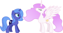 Size: 6000x3159 | Tagged: safe, artist:missgoldendragon, princess celestia, princess luna, alicorn, pony, unicorn, g4, duo, duo female, female, mare, pink-mane celestia, royal sisters, siblings, simple background, sisters, spread wings, transparent background, vector, wings, younger