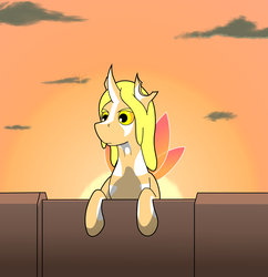 Size: 1900x1964 | Tagged: safe, artist:parallel black, oc, oc only, oc:sparkfree, changeling, original species, ascended changeling, boat, markings, solo, sunset