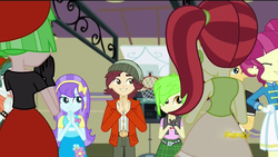 Size: 1280x720 | Tagged: safe, screencap, aqua blossom, cherry crash, drama letter, majorette, normal norman, rose heart, scott green, sweeten sour, teddy t. touchdown, watermelody, equestria girls, g4, my little pony equestria girls: friendship games, background human