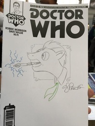 Size: 600x800 | Tagged: safe, artist:andypriceart, doctor whooves, time turner, earth pony, pony, g4, andy you magnificent bastard, comic cover, commission, doctor who, male, necktie, solo, sonic screwdriver, stallion, the doctor, traditional art
