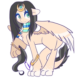 Size: 4000x4000 | Tagged: safe, artist:explicitxpanda, oc, oc only, oc:ramses, sphinx, bracelet, colored eartips, colored paws, colored wings, cute, dark mane, dark tail, eyelashes, eyeshadow, facial markings, female, floppy ears, full body, gray mane, gray tail, green eyes, jewelry, leonine tail, looking at you, makeup, mare, paws, raised paw, simple background, slit pupils, solo, sphinx oc, spread wings, tail, two toned mane, two toned tail, two toned wings, walking, white background, wings