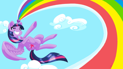 Size: 1600x894 | Tagged: safe, artist:tiitcha, twilight sparkle, alicorn, pony, g4, female, mare, rainbow, solo, twilight sparkle (alicorn)