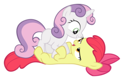 Size: 3277x2125 | Tagged: safe, artist:sollace, apple bloom, sweetie belle, pony, brotherhooves social, g4, bedroom eyes, cute, high res, on back, open mouth, out of context, show accurate, simple background, transparent background, vector