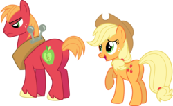 Size: 3586x2189 | Tagged: safe, artist:porygon2z, applejack, big macintosh, earth pony, pony, brotherhooves social, g4, frown, high res, male, raised hoof, simple background, stallion, transparent background, vector