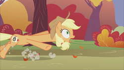Size: 1920x1080 | Tagged: safe, screencap, applejack, earth pony, pony, fall weather friends, g4, female, great moments in animation, long neck, mare, solo
