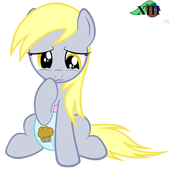 Size: 1322x1313 | Tagged: safe, artist:mlpcutepic, derpy hooves, pegasus, pony, g4, crying, diaper, diaper edit, female, mare, non-baby in diaper, poofy diaper, solo