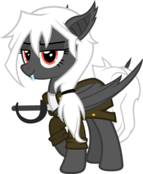 Size: 1951x2385 | Tagged: safe, artist:zacatron94, oc, oc only, oc:captain white, bat pony, pony, vampire, vampony, clothes, cutlass, female, mare, pirate, simple background, solo, species swap, sword, transparent background, trenchcoat, weapon
