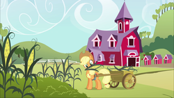 Size: 1920x1080 | Tagged: safe, screencap, applejack, earth pony, pony, g4, the return of harmony, corn, female, harvest, maize, mare, mouth hold, solo, sweet apple acres