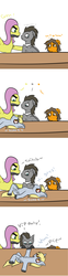 Size: 1000x4005 | Tagged: safe, derpy hooves, doctor whooves, time turner, pegasus, pony, ask discorded whooves, vocational death cruise, g4, discord whooves, female, flutterguy, mare, persona, persona 4, table, table flip, yosuke hanamura