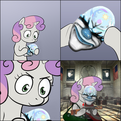 Size: 2000x2000 | Tagged: safe, sweetie belle, pony, unicorn, g4, dallas, donac dum, exploitable meme, female, filly, first world bank, foal, high res, horn, mask, meme, payday, payday 2, payday the heist, robbery, rpk, sweetie's note meme