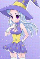 Size: 612x888 | Tagged: dead source, safe, artist:framboosi, trixie, human, g4, boob window, cleavage, clothes, dress, female, hat, humanized, solo, trixie's cape, trixie's hat