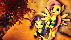 Size: 1920x1080 | Tagged: safe, artist:pacificpenguin, artist:sourcerabbit, fluttershy, rarity, g4, 3d, clothes, flying, happy, ponytones, singing, source filmmaker, sweater, sweatershy