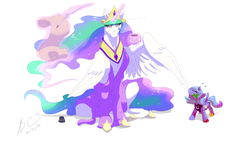 Size: 3486x2000 | Tagged: safe, artist:cabbion, princess celestia, princess luna, alicorn, pony, g4, age regression, celestia is not amused, clothes, filly, high res, magic, mug, quill, robe, scroll, simple background, sitting, telekinesis, unamused, wing bite, woona