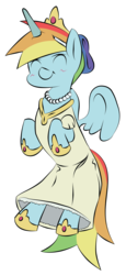 Size: 1586x3442 | Tagged: safe, artist:liracrown, rainbow dash, g4, blushing, clothes, costume, crown, dress, fake horn, female, necklace, nightmare night, pearl necklace, princess, shoes, simple background, solo, transparent background, vector