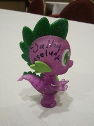 Size: 2165x2901 | Tagged: safe, spike, g4, autograph, cathy weseluck, funko, high res, irl, nightmare nights dallas, photo, solo, toy, variant